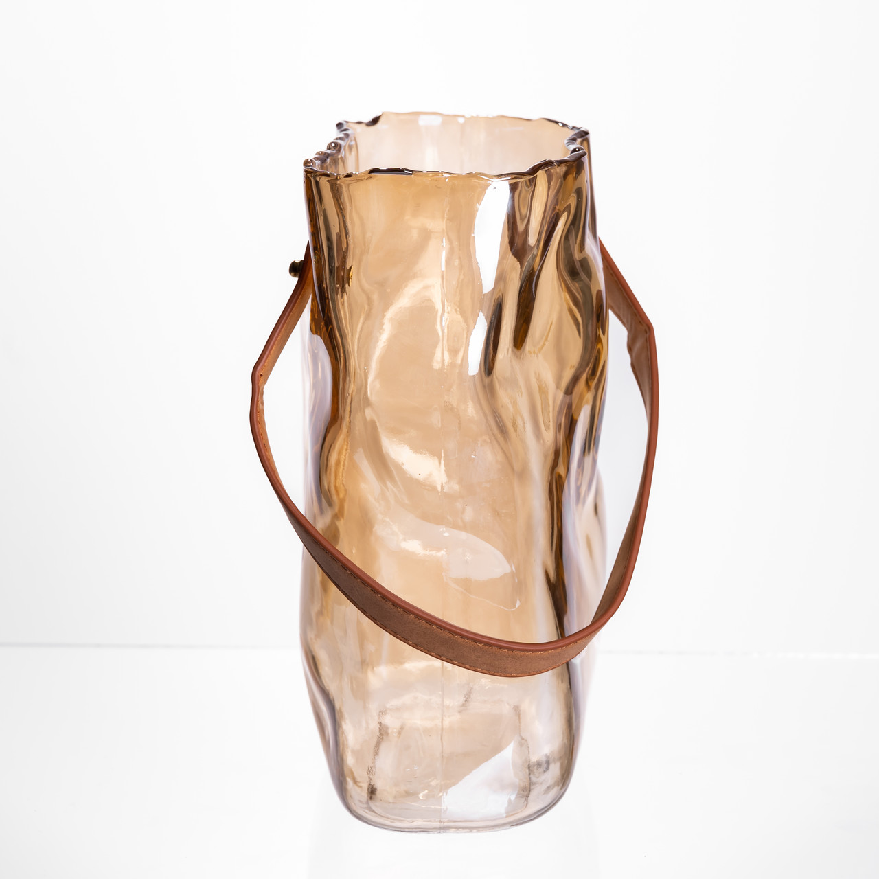 Подарункова скляна ваза сумочка з ручкою 18×9×25 (см) декоративна ваза 2.8 (л) для квітів Коричневий HP-19-157-1_HP-19-157-1_Milantium_2