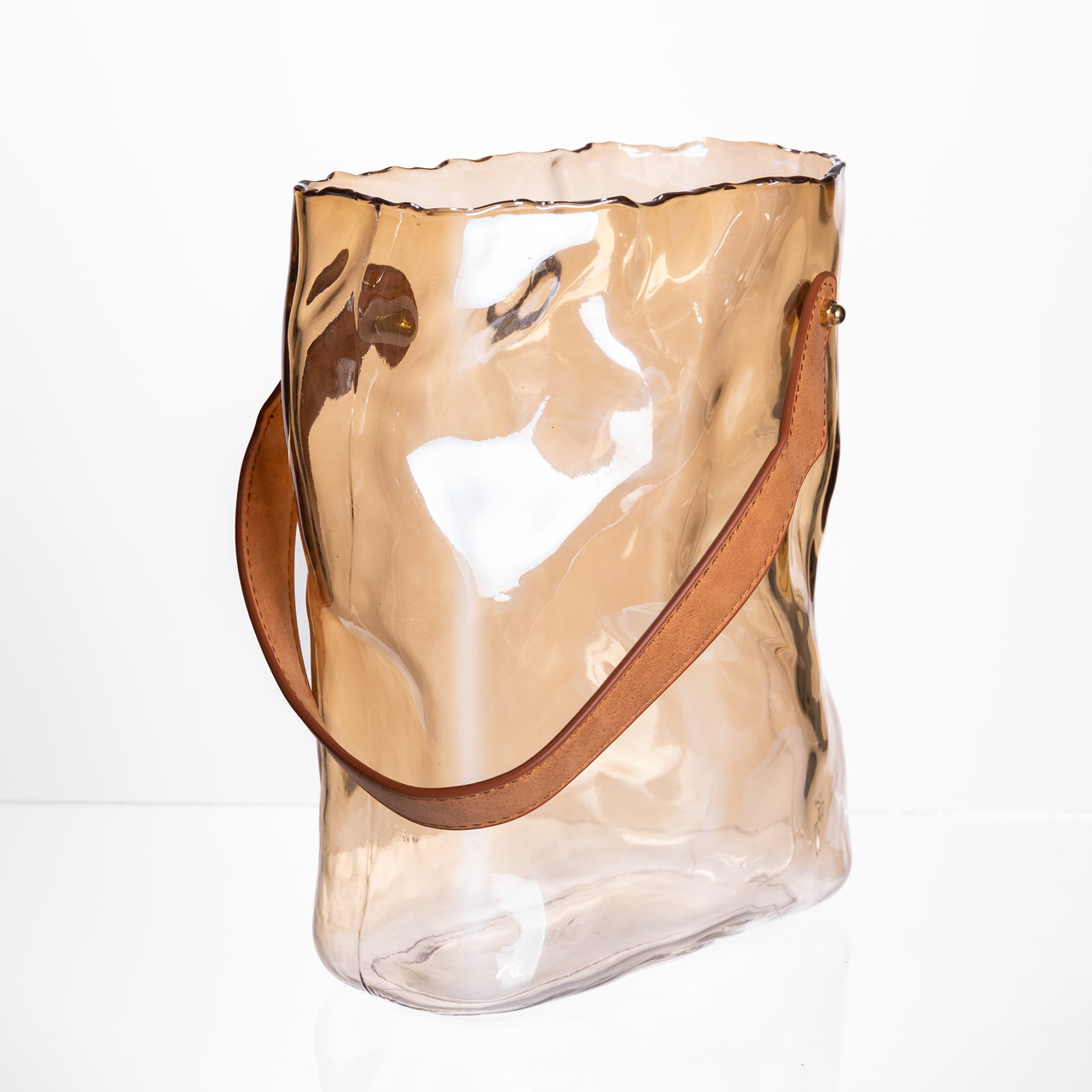 Подарункова скляна ваза сумочка з ручкою 18×9×25 (см) декоративна ваза 2.8 (л) для квітів Коричневий HP-19-157-1_HP-19-157-1_Milantium_3