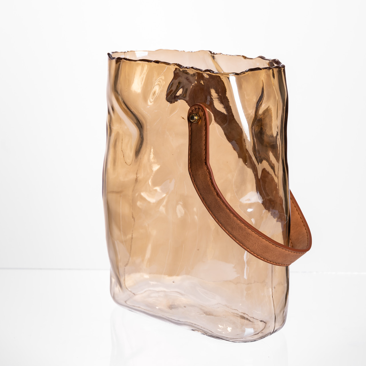 Подарункова скляна ваза сумочка з ручкою 18×9×25 (см) декоративна ваза 2.8 (л) для квітів Коричневий HP-19-157-1_HP-19-157-1_Milantium_4