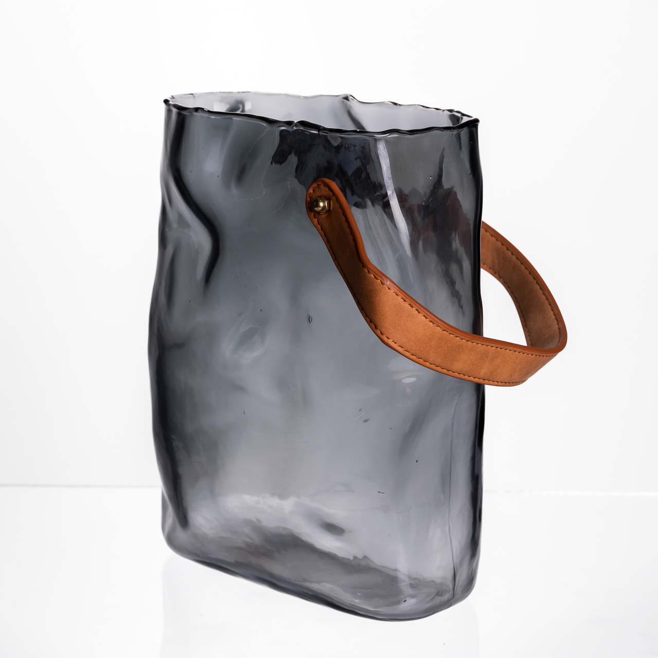 Подарункова скляна ваза сумочка з ручкою 18×9×25 (см) декоративна Сірий HP-19-157-2_HP-19-157-2_Milantium_2