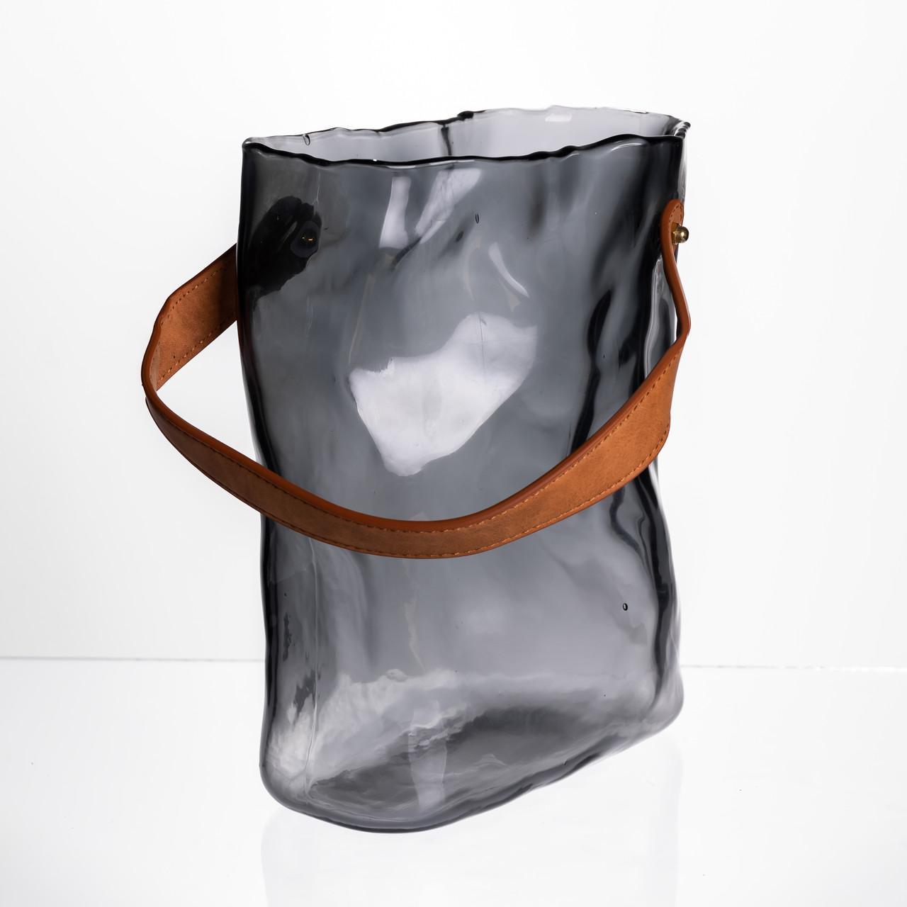 Подарункова скляна ваза сумочка з ручкою 18×9×25 (см) декоративна Сірий HP-19-157-2_HP-19-157-2_Milantium_4