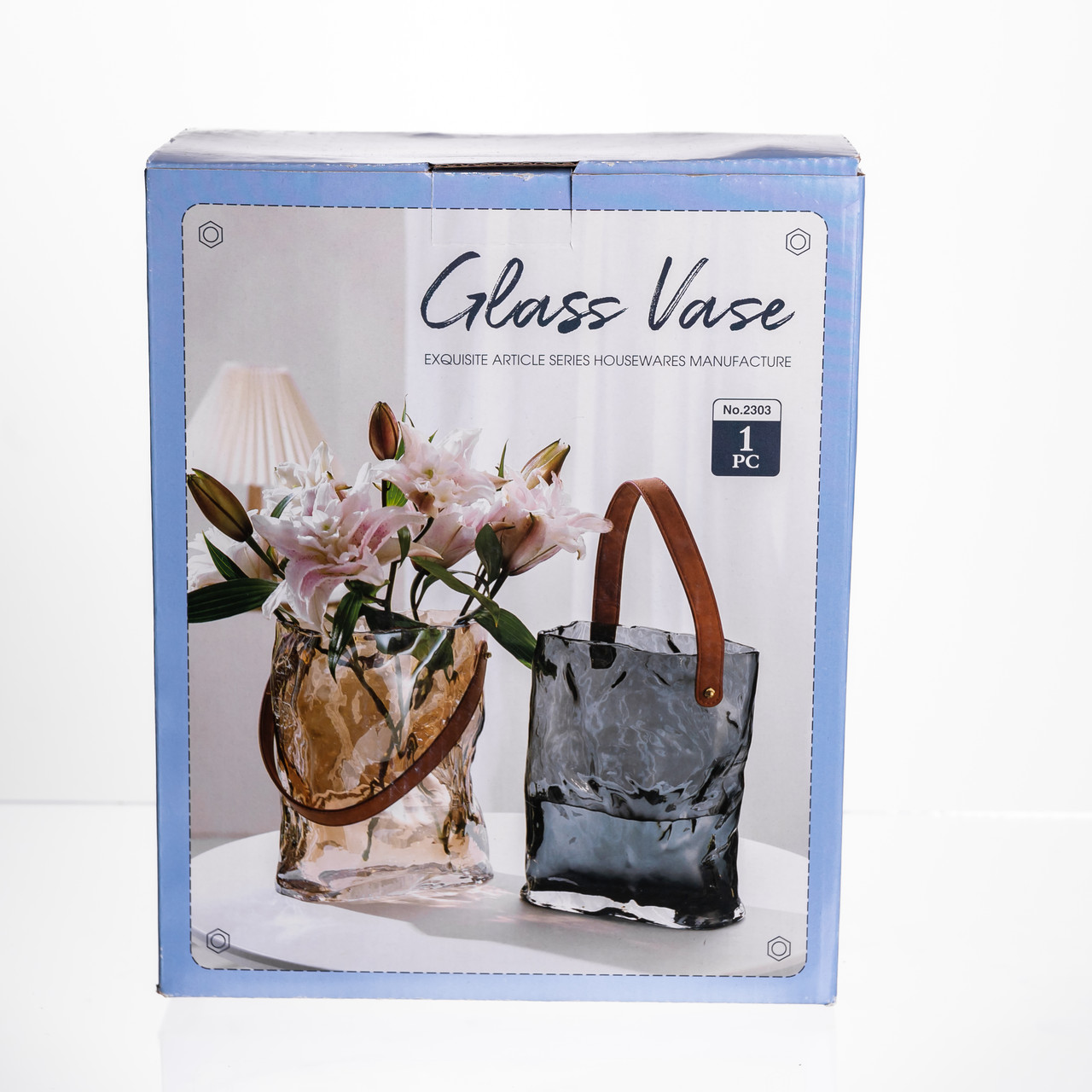 Подарункова скляна ваза сумочка з ручкою 18×9×25 (см) декоративна Сірий HP-19-157-2_HP-19-157-2_Milantium_5