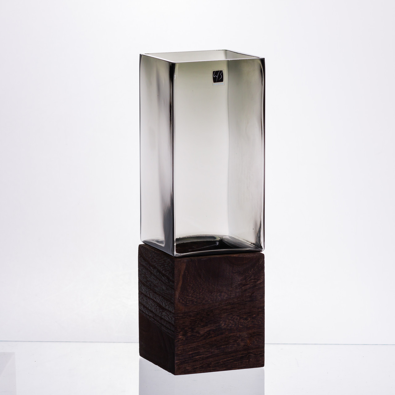 Скляна декоративна ваза квадратна, стильна ваза скло з деревом для квітів прозора HP-32-7 – купити в Україні недорого