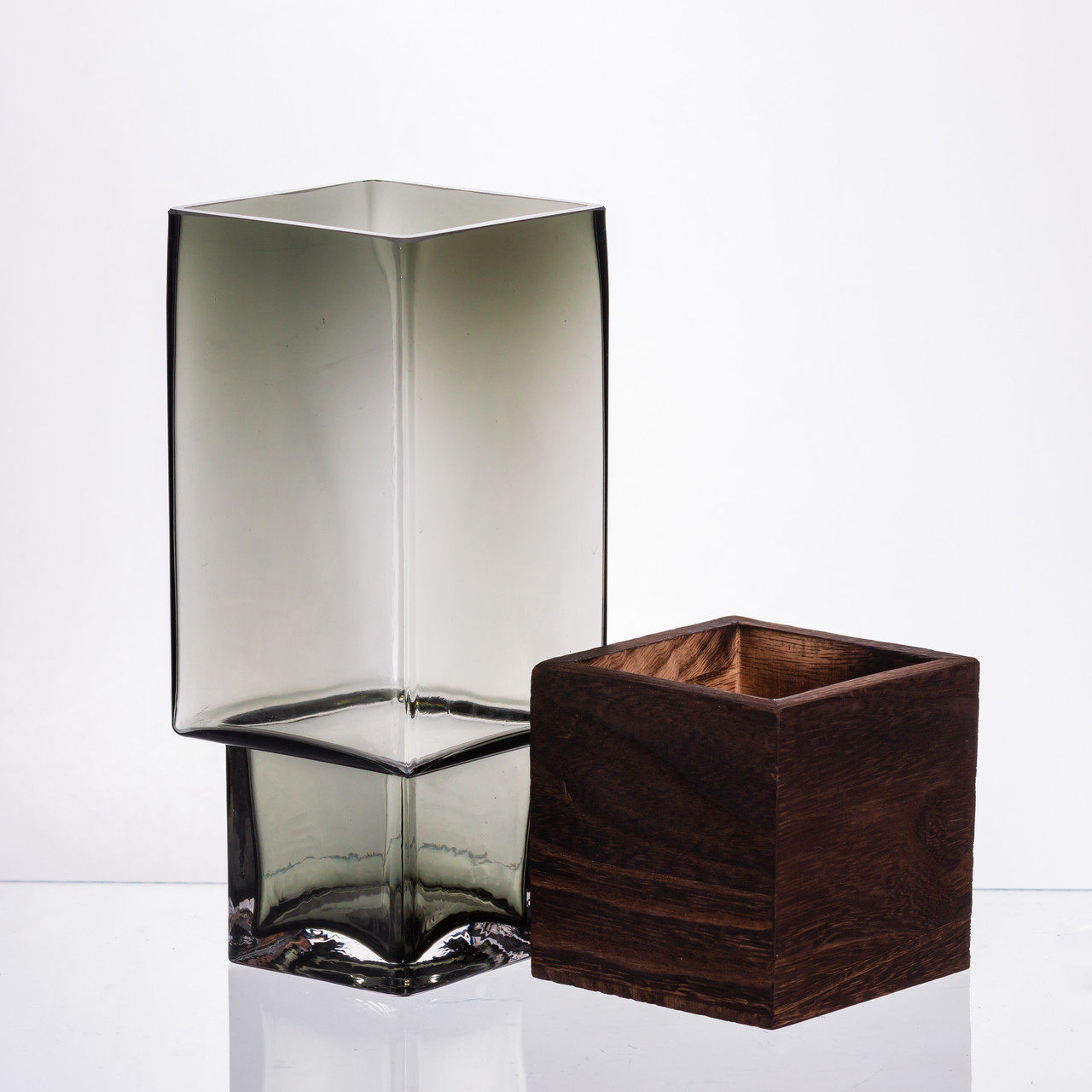 стильна ваза скло з деревом для квітів прозора HP-32-8_HP-32-8_Milantium_1