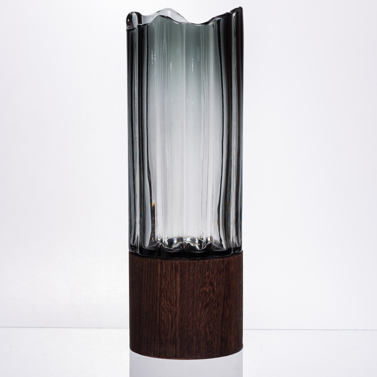 Скляна декоративна ваза циліндр, стильна ваза скло з деревом для квітів прозора HP-32-4 – купити в Україні недорого