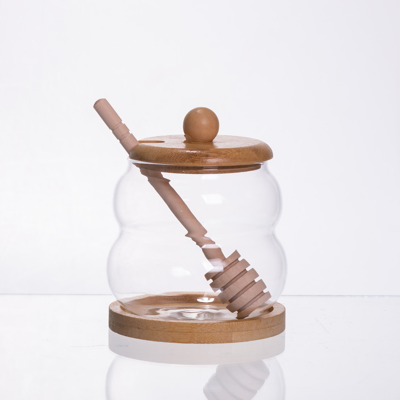 Скляна медовниця з бамбуковою підставкою та ложкою 350 мл 64486-8 – купити в Україні недорого