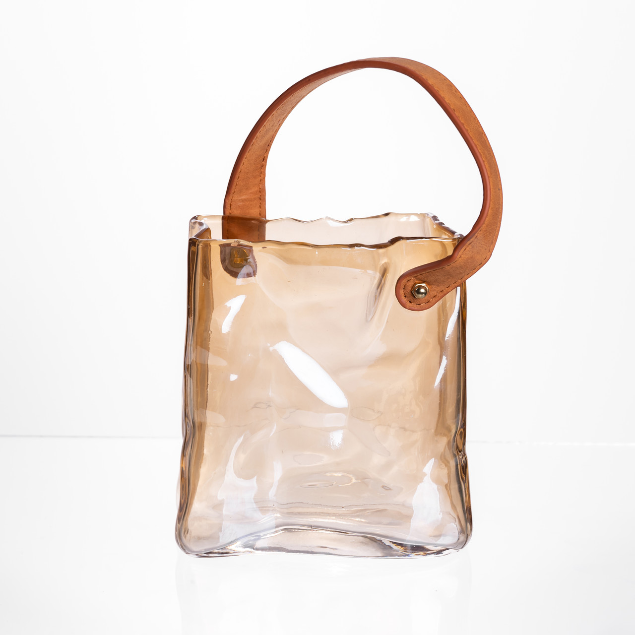 Скляна ваза сумочка з ручкою 13×7×16.5 (см) декоративна ваза для квітів 1 (л) Коричневий HP-19-155-1 – купити в Україні недорого