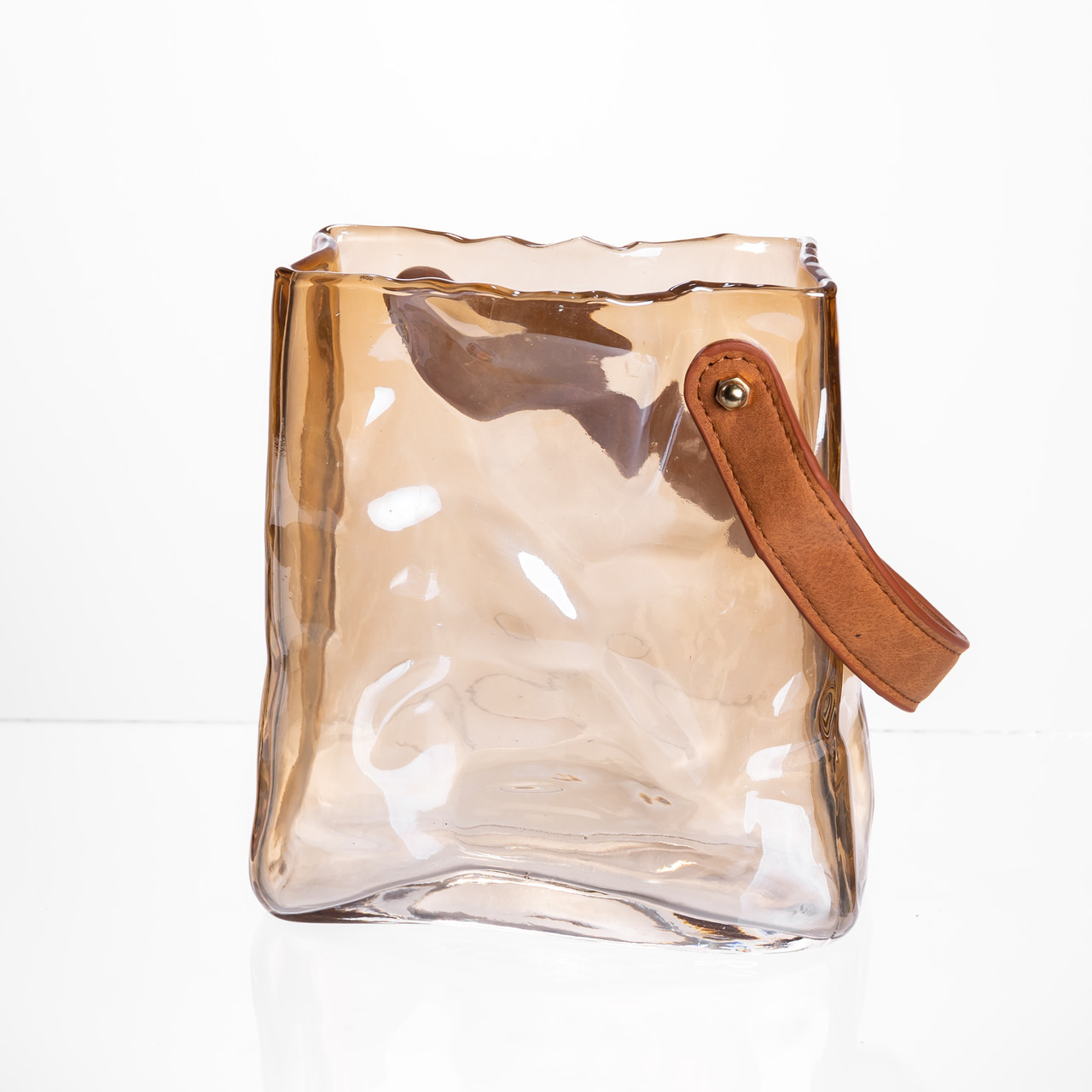 Скляна ваза сумочка з ручкою 13×7×16.5 (см) декоративна ваза для квітів 1 (л) Коричневий HP-19-155-1_HP-19-155-1_Milantium_2