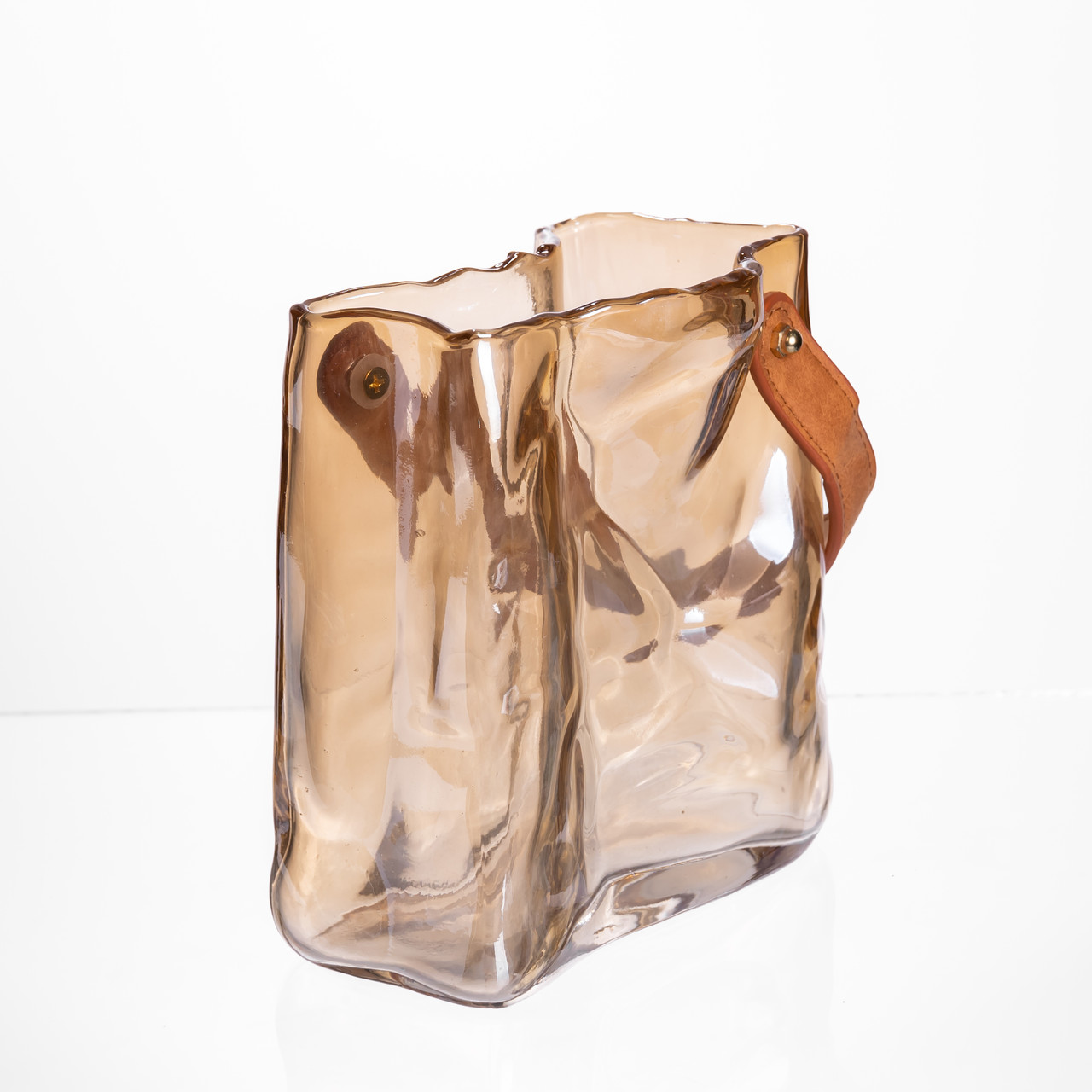 Скляна ваза сумочка з ручкою 13×7×16.5 (см) декоративна ваза для квітів 1 (л) Коричневий HP-19-155-1_HP-19-155-1_Milantium_3