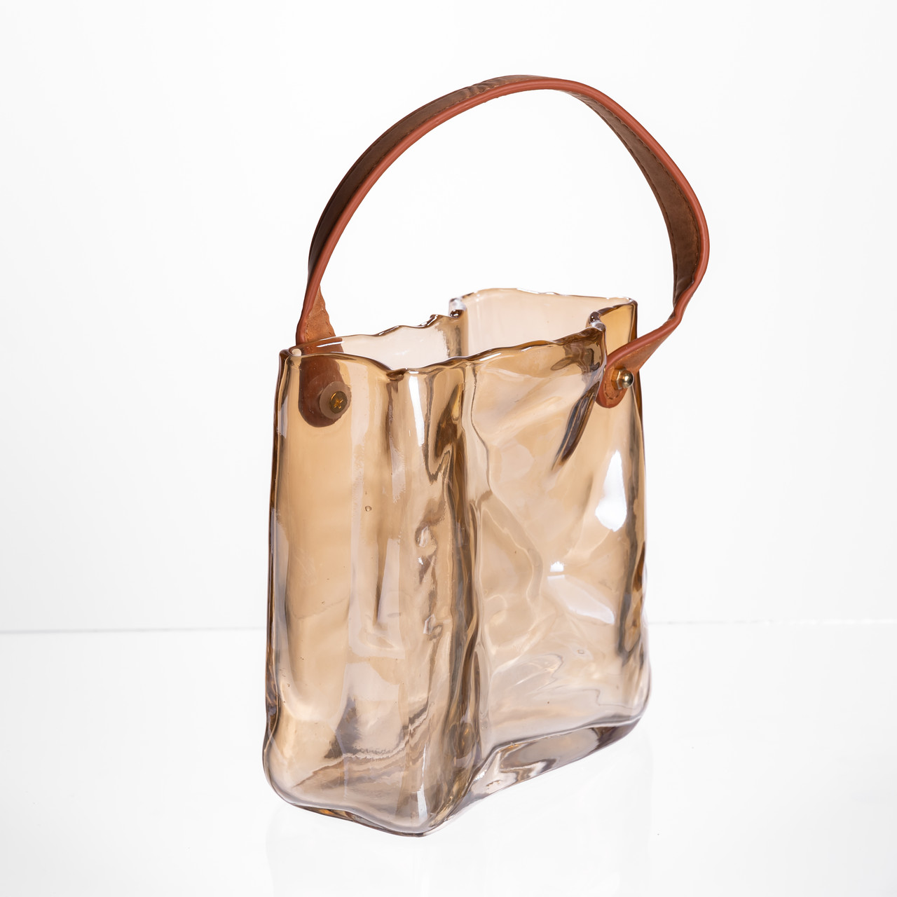 Скляна ваза сумочка з ручкою 13×7×16.5 (см) декоративна ваза для квітів 1 (л) Коричневий HP-19-155-1_HP-19-155-1_Milantium_4