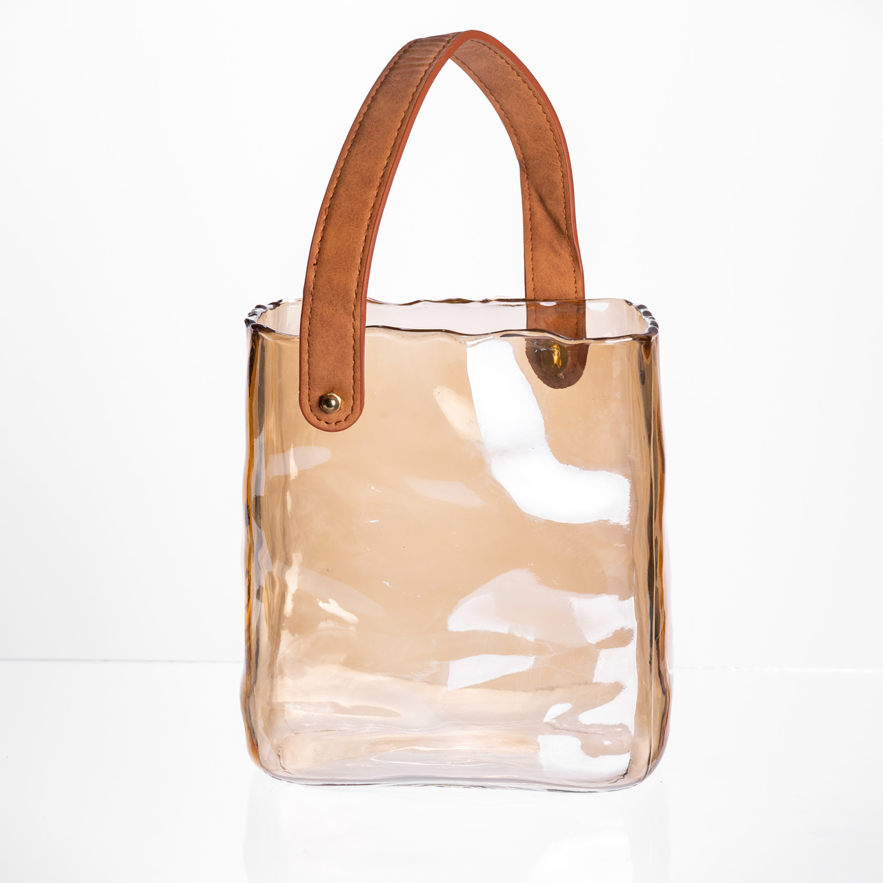 Скляна ваза сумочка з ручкою 16×8×18.5 (см) декоративна ваза для квітів 2 (л) Коричневий HP-19-156-1 – купити в Україні недорого