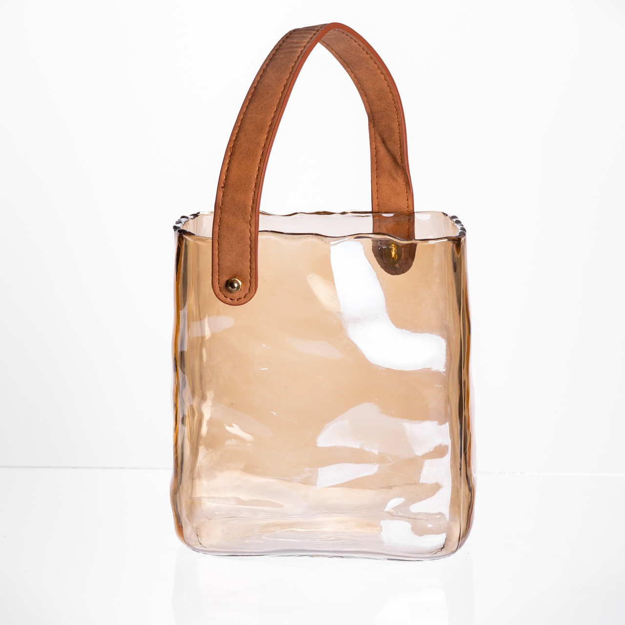 Скляна ваза сумочка з ручкою 16×8×18.5 (см) декоративна ваза для квітів 2 (л) Коричневий HP-19-156-1_HP-19-156-1_Milantium_2