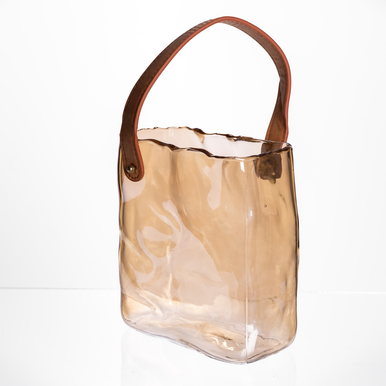 Скляна ваза сумочка з ручкою 16×8×18.5 (см) декоративна ваза для квітів 2 (л) Коричневий HP-19-156-1_HP-19-156-1_Milantium_3