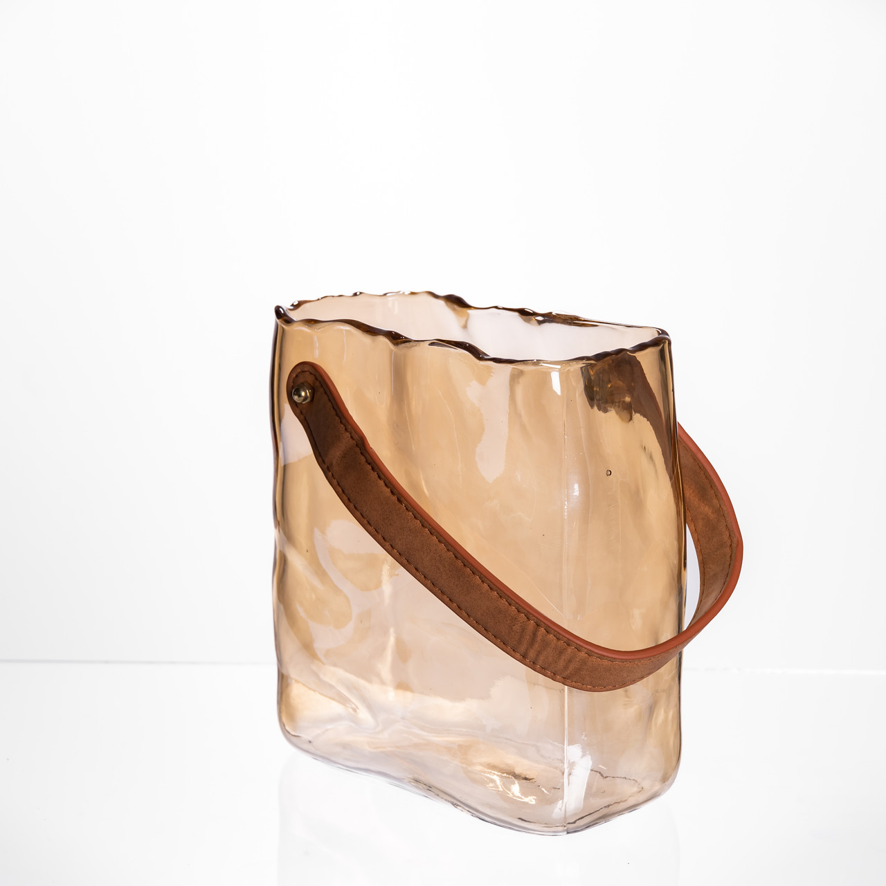 Скляна ваза сумочка з ручкою 16×8×18.5 (см) декоративна ваза для квітів 2 (л) Коричневий HP-19-156-1_HP-19-156-1_Milantium_4