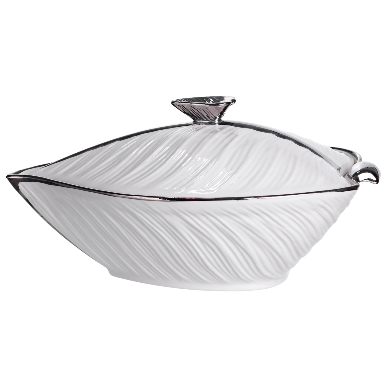 Супница 800 (мл) порцелянова 26×18×14 (см) з кришкою Білий з сріблом XL-4074AS_XL-4074AS_Milantium_2