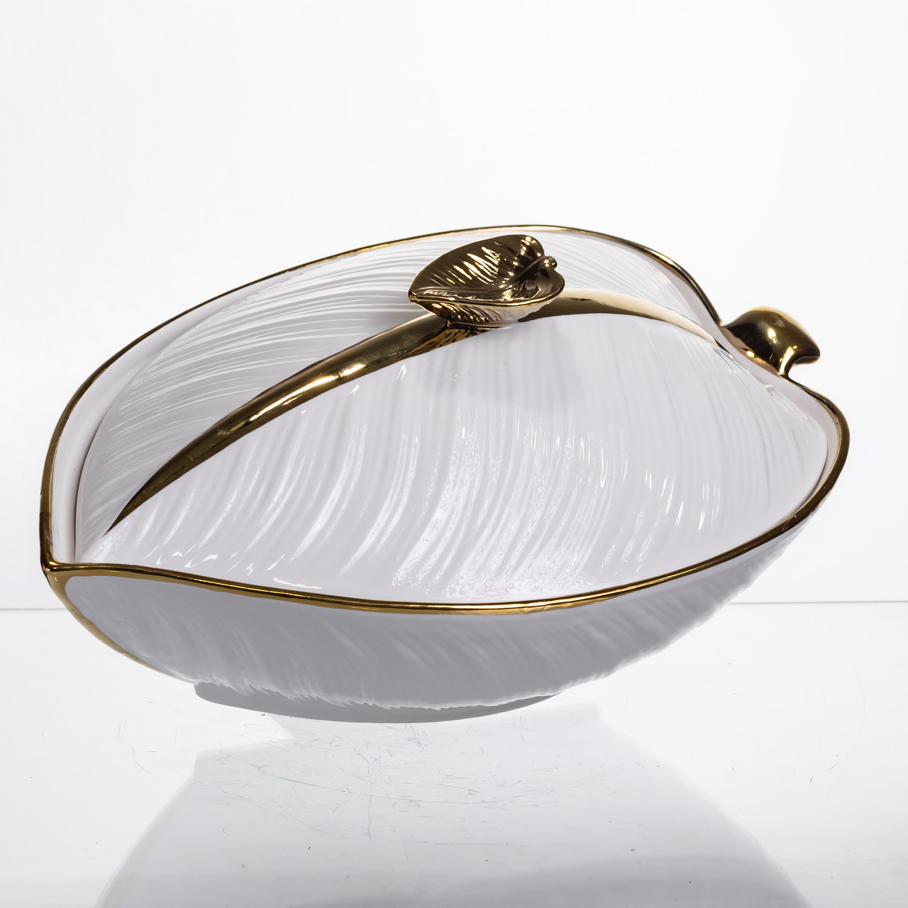 Супница 800 (мл) порцелянова 32×21×16 (см) з кришкою Біла з золотом XL-4054AG_XL-4054AG_Milantium_1