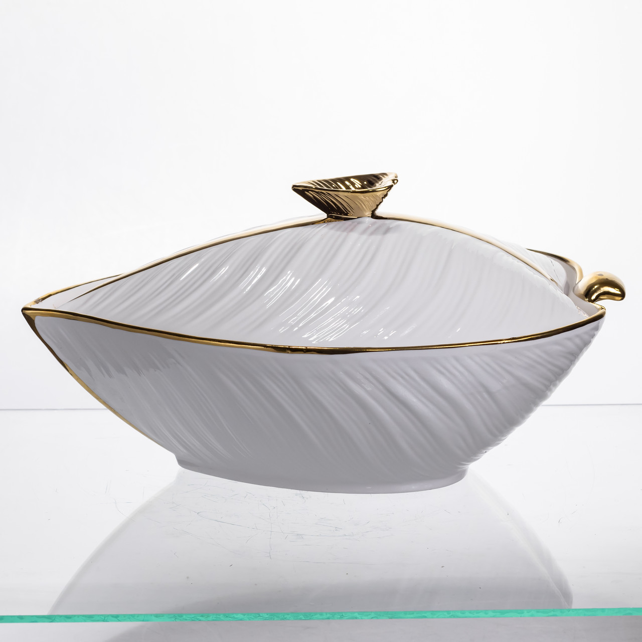 Супница 800 (мл) порцелянова 32×21×16 (см) з кришкою Біла з золотом XL-4054AG_XL-4054AG_Milantium_3