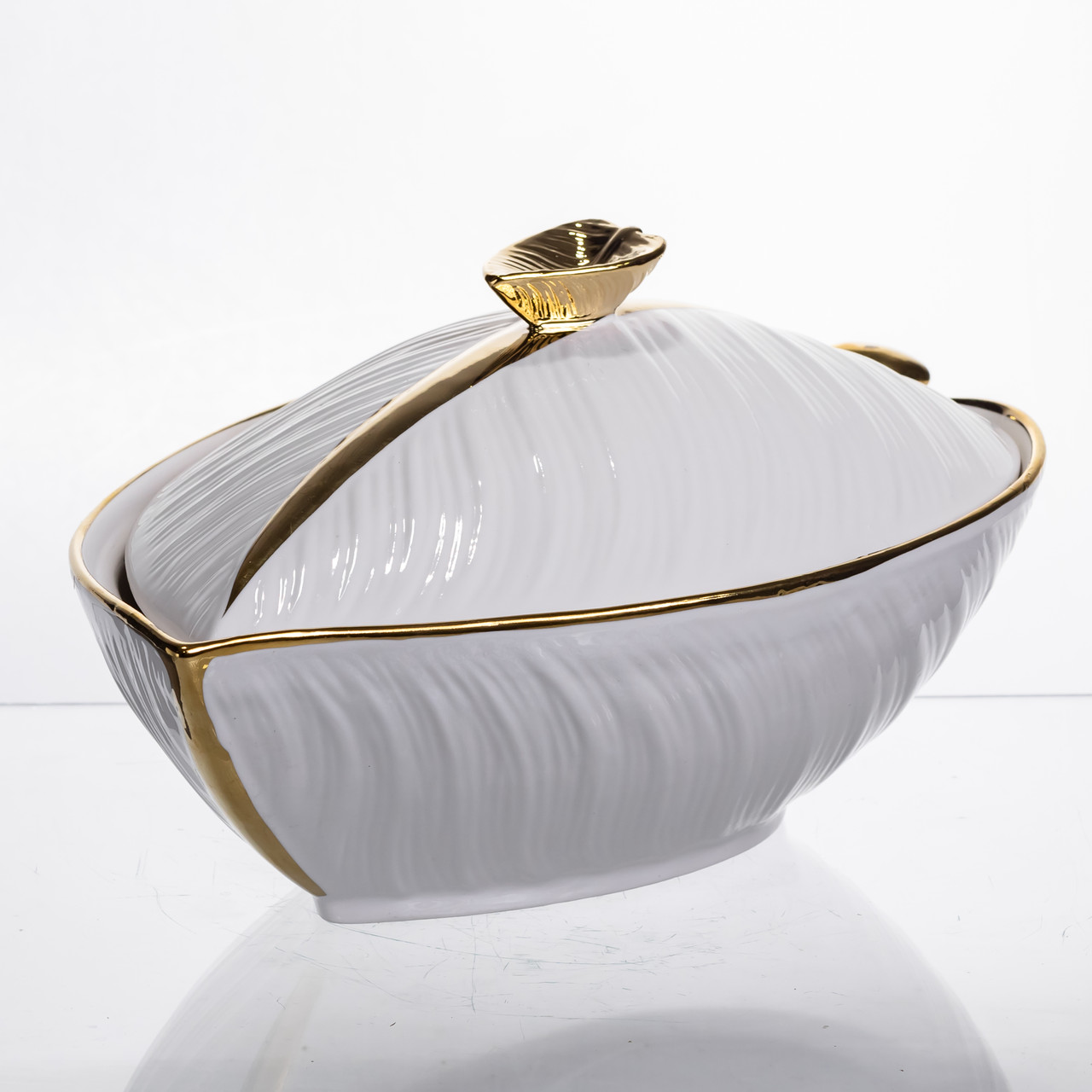 Супница 800 (мл) порцелянова 32×21×16 (см) з кришкою Біла з золотом XL-4054AG_XL-4054AG_Milantium_4