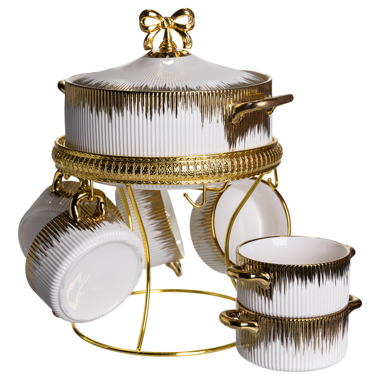 Суповий сервіз на 6 персон супниця 2 (л) на підставці з бульйонницями 400 (мл) тарілки для супу Білий із золотом FM-A23-2_FM-A23-2_Milantium_2