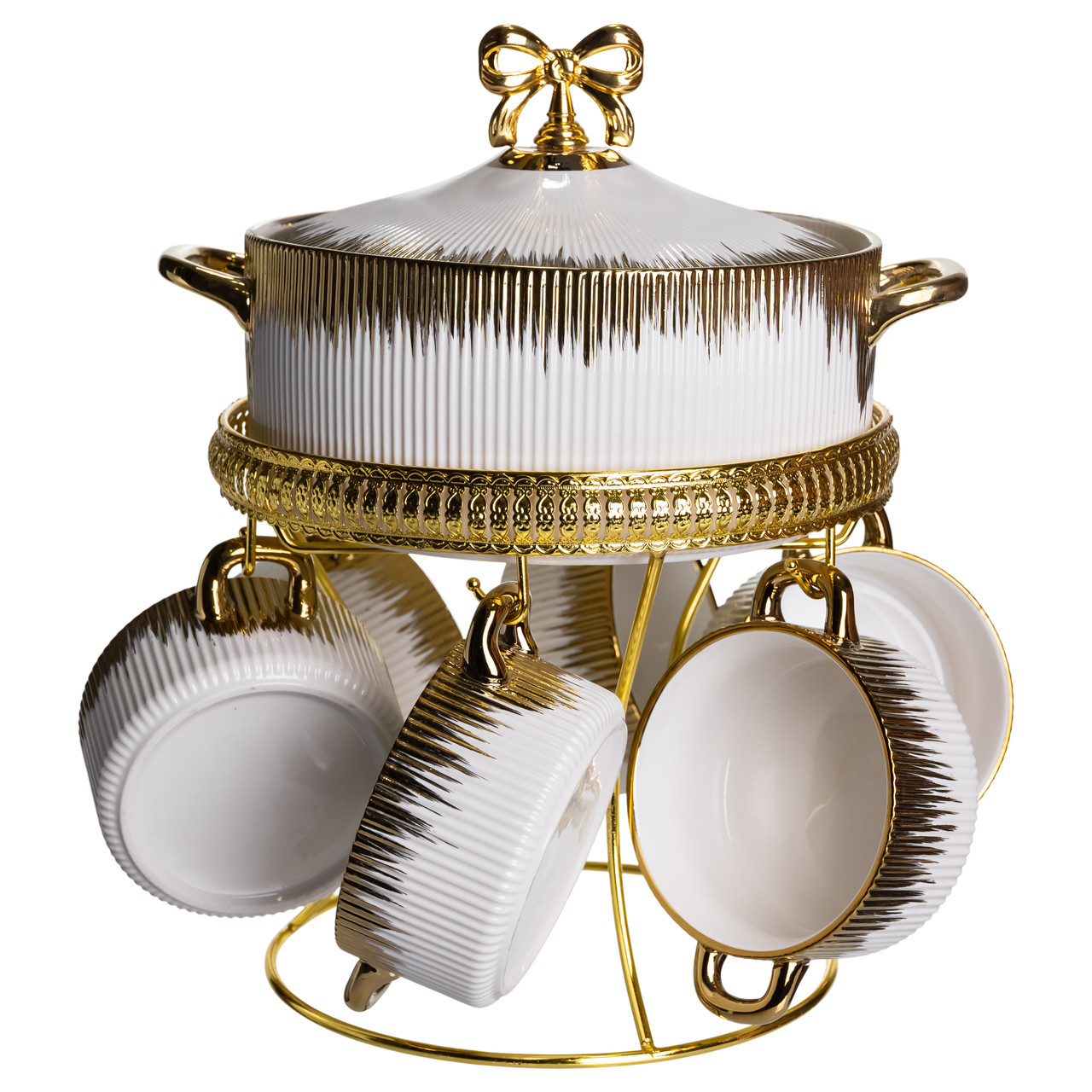 Суповий сервіз на 6 персон супниця 2 (л) на підставці з бульйонницями 400 (мл) тарілки для супу Білий із золотом FM-A23-2_FM-A23-2_Milantium_3
