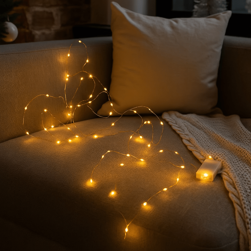 Светодиодная гирлянда Роса 5 метров на батарейках 50 led нитка на білому дроті жовта 50L5MWY_50L5MWY_Milantium_6