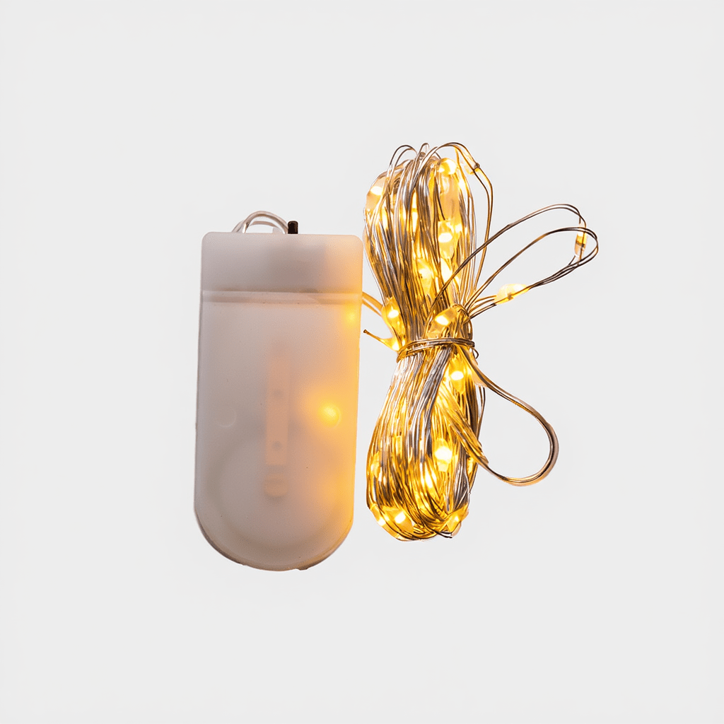 Светодиодная гирлянда Роса 5 метров на батарейках 50 led нитка на білому дроті жовта 50L5MWY_50L5MWY_Milantium_7