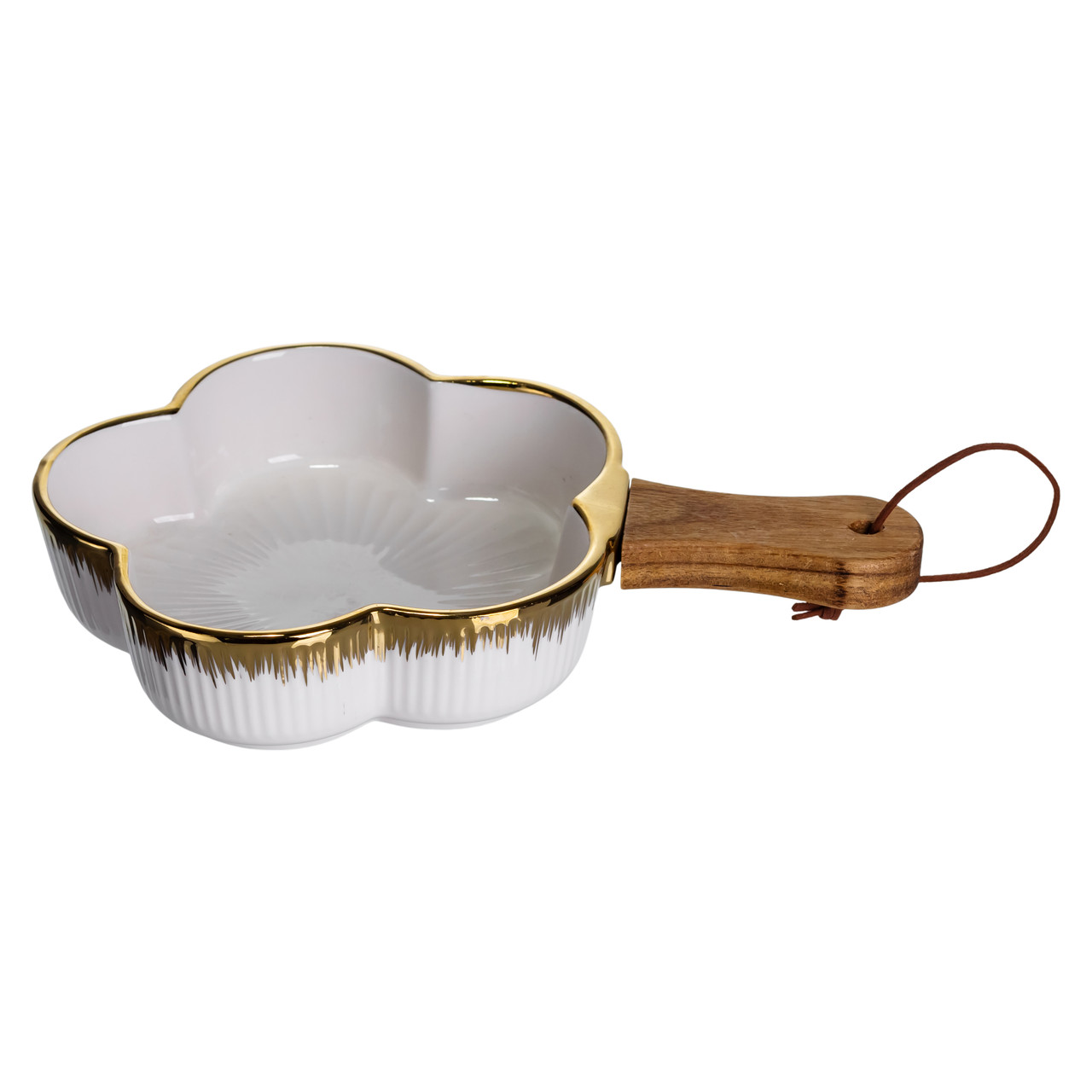 Тарілка порцелянова глибока з ручкою Квітка 24×16×4 (см) блюдо сервірувальне з ручкою для подачі тарілка сковорода Золото ZJH-13-1_ZJH-13-1_Milantium_1