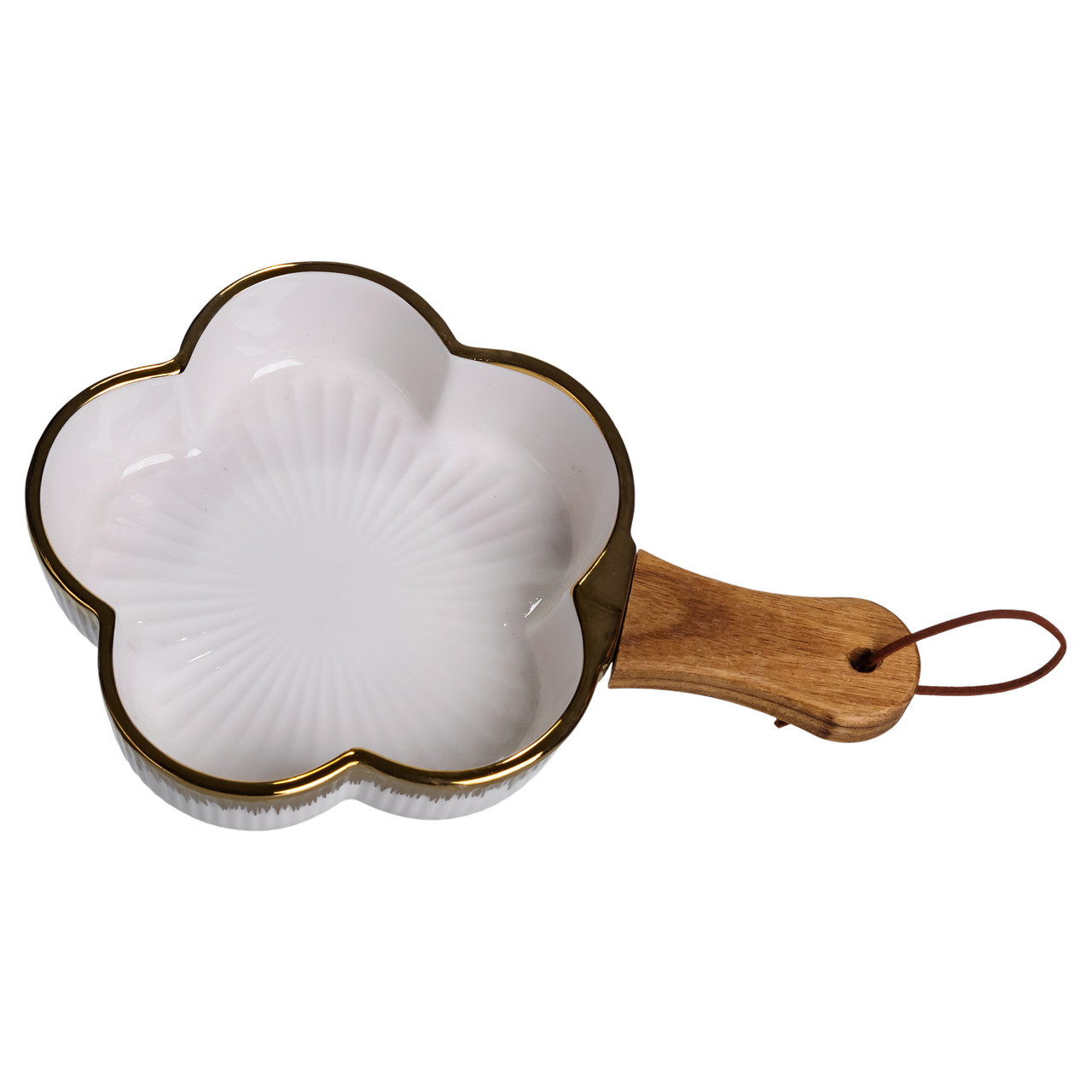 Тарілка порцелянова глибока з ручкою Квітка 24×16×4 (см) блюдо сервірувальне з ручкою для подачі тарілка сковорода Золото ZJH-13-1_ZJH-13-1_Milantium_2