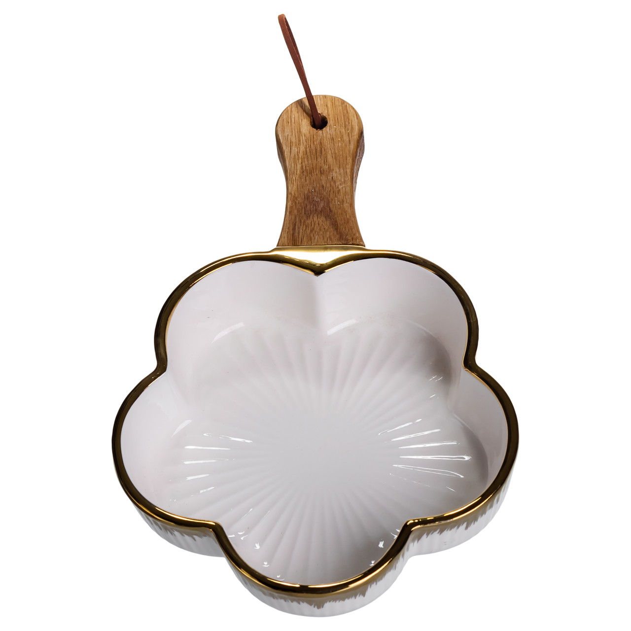 Тарілка порцелянова глибока з ручкою Квітка 24×16×4 (см) блюдо сервірувальне з ручкою для подачі тарілка сковорода Золото ZJH-13-1_ZJH-13-1_Milantium_3