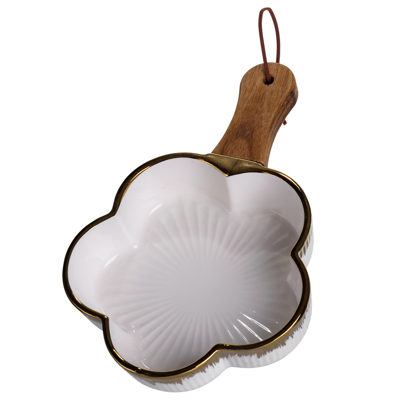 Тарілка порцелянова глибока з ручкою Квітка 24×16×4 (см) блюдо сервірувальне з ручкою для подачі тарілка сковорода Золото ZJH-13-1_ZJH-13-1_Milantium_4