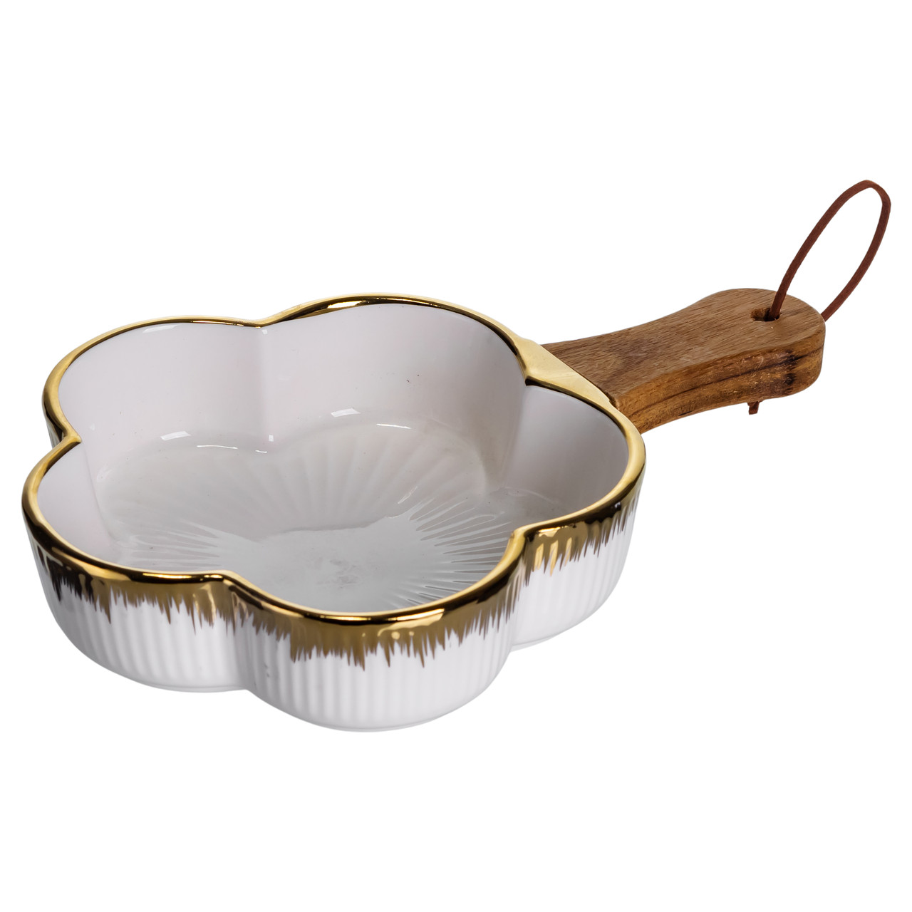 Тарілка порцелянова глибока з ручкою Квітка 24×16×4 (см) блюдо сервірувальне з ручкою для подачі тарілка сковорода Золото ZJH-13-1_ZJH-13-1_Milantium_5