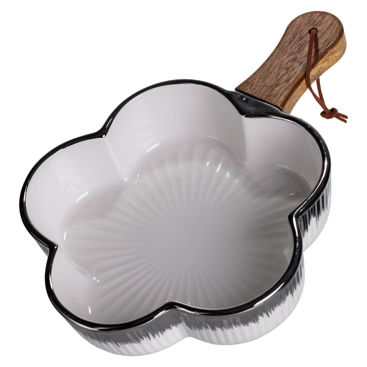 Тарілка порцелянова глибока з ручкою Квітка 27×20×5 (см) блюдо сервірувальне з ручкою для подачі тарілка сковорода Срібло ZJH-13-4_ZJH-13-4_Milantium_2