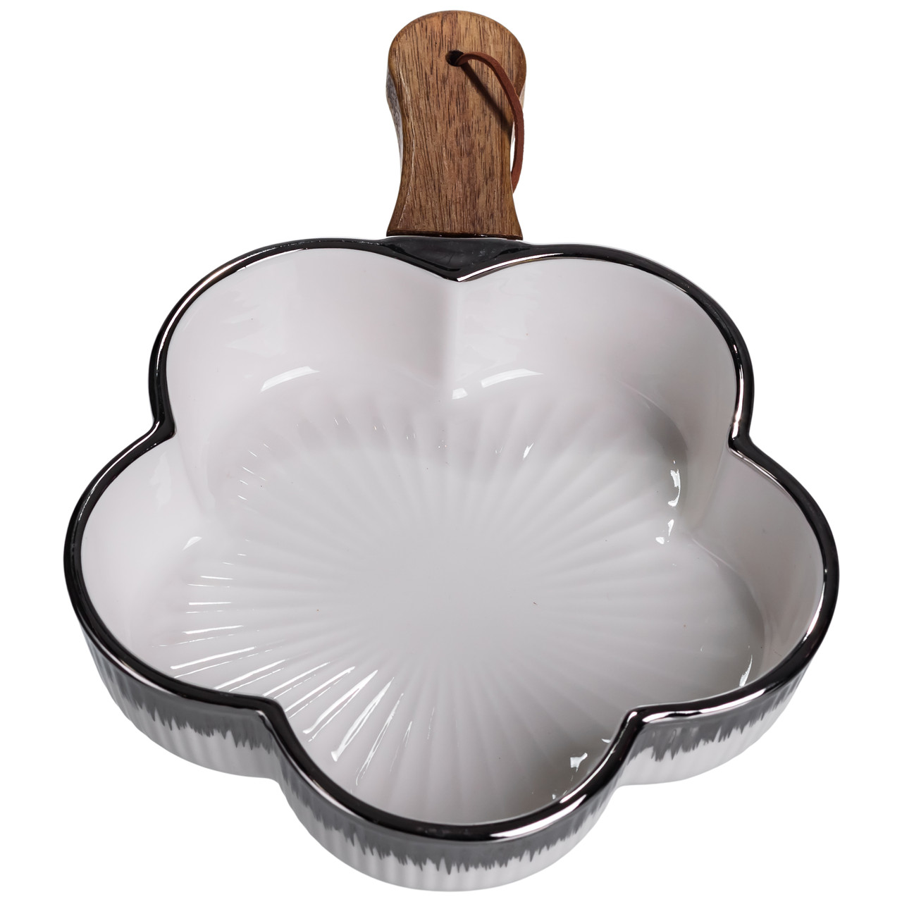 Тарілка порцелянова глибока з ручкою Квітка 27×20×5 (см) блюдо сервірувальне з ручкою для подачі тарілка сковорода Срібло ZJH-13-4_ZJH-13-4_Milantium_3