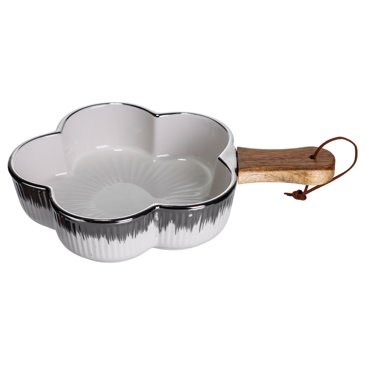 Тарілка порцелянова глибока з ручкою Квітка 27×20×5 (см) блюдо сервірувальне з ручкою для подачі тарілка сковорода Срібло ZJH-13-4_ZJH-13-4_Milantium_4