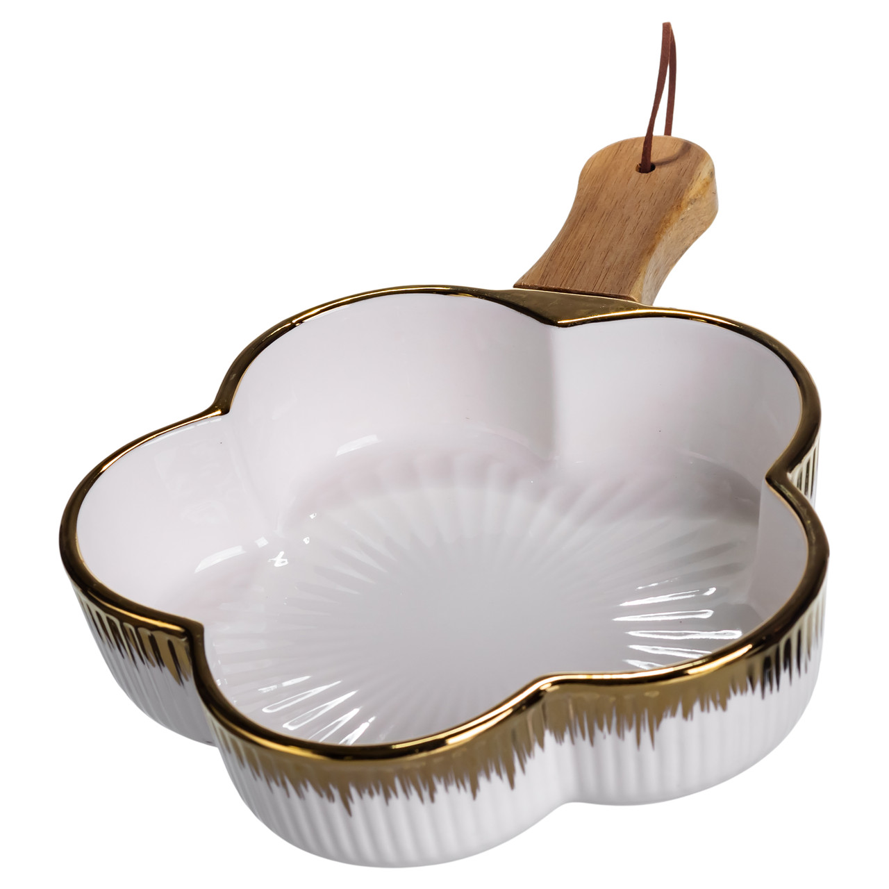 Тарілка порцелянова глибока з ручкою Квітка 27×20×5 (см) блюдо сервірувальне з ручкою для подачі тарілка сковорода Золото ZJH-13-2_ZJH-13-2_Milantium_2