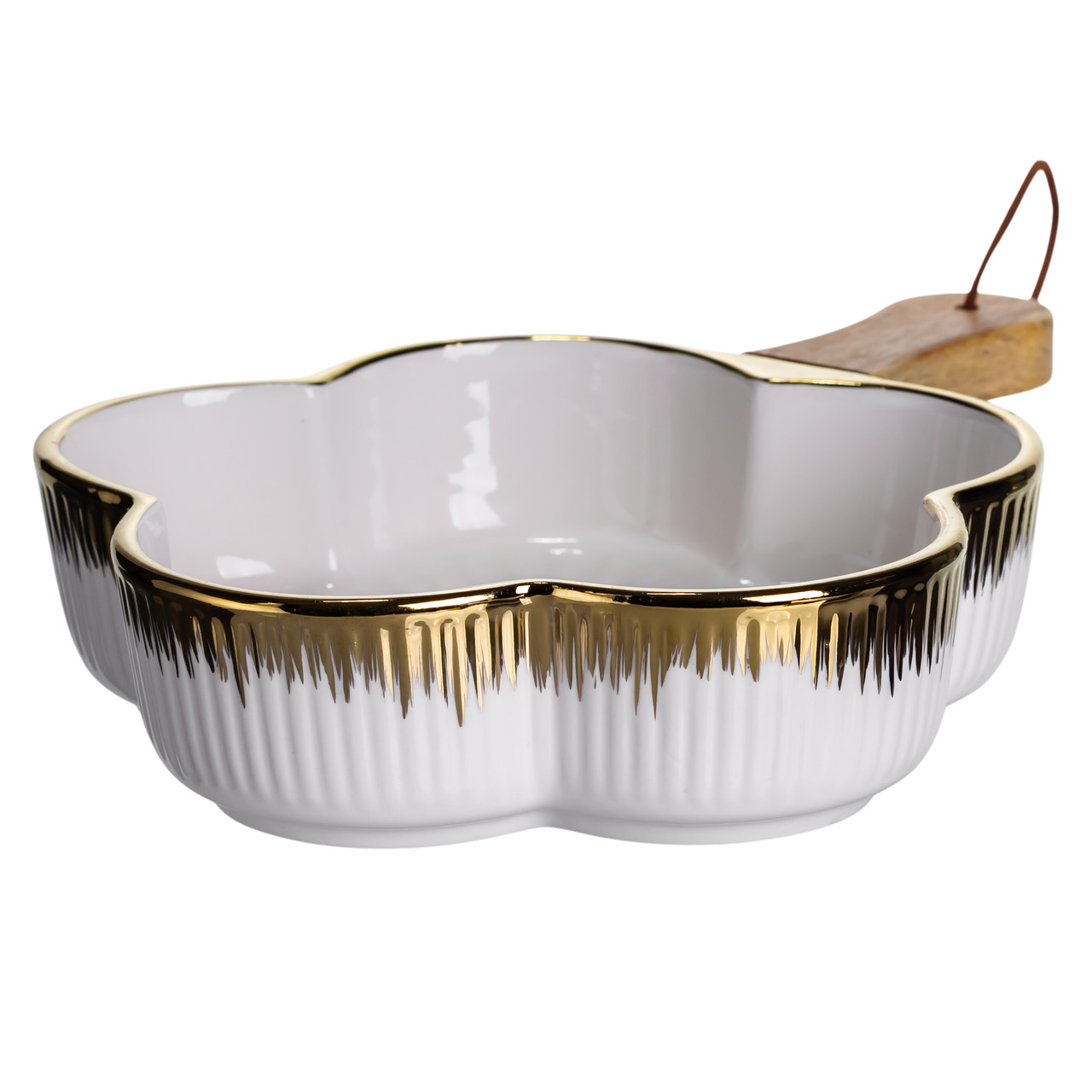 Тарілка порцелянова глибока з ручкою Квітка 27×20×5 (см) блюдо сервірувальне з ручкою для подачі тарілка сковорода Золото ZJH-13-2_ZJH-13-2_Milantium_4