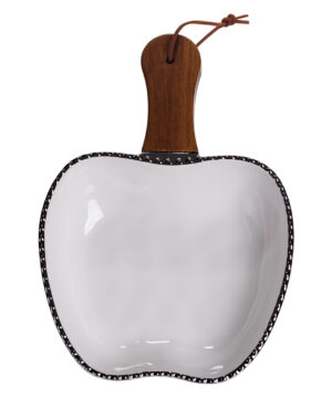 Тарілка порцелянова глибока з ручкою Яблуко 23×16×4 (см) блюдо сервірувальне з ручкою для подачі тарілка сковорода Срібло ZJH-15-1_ZJH-15-1_Milantium_1