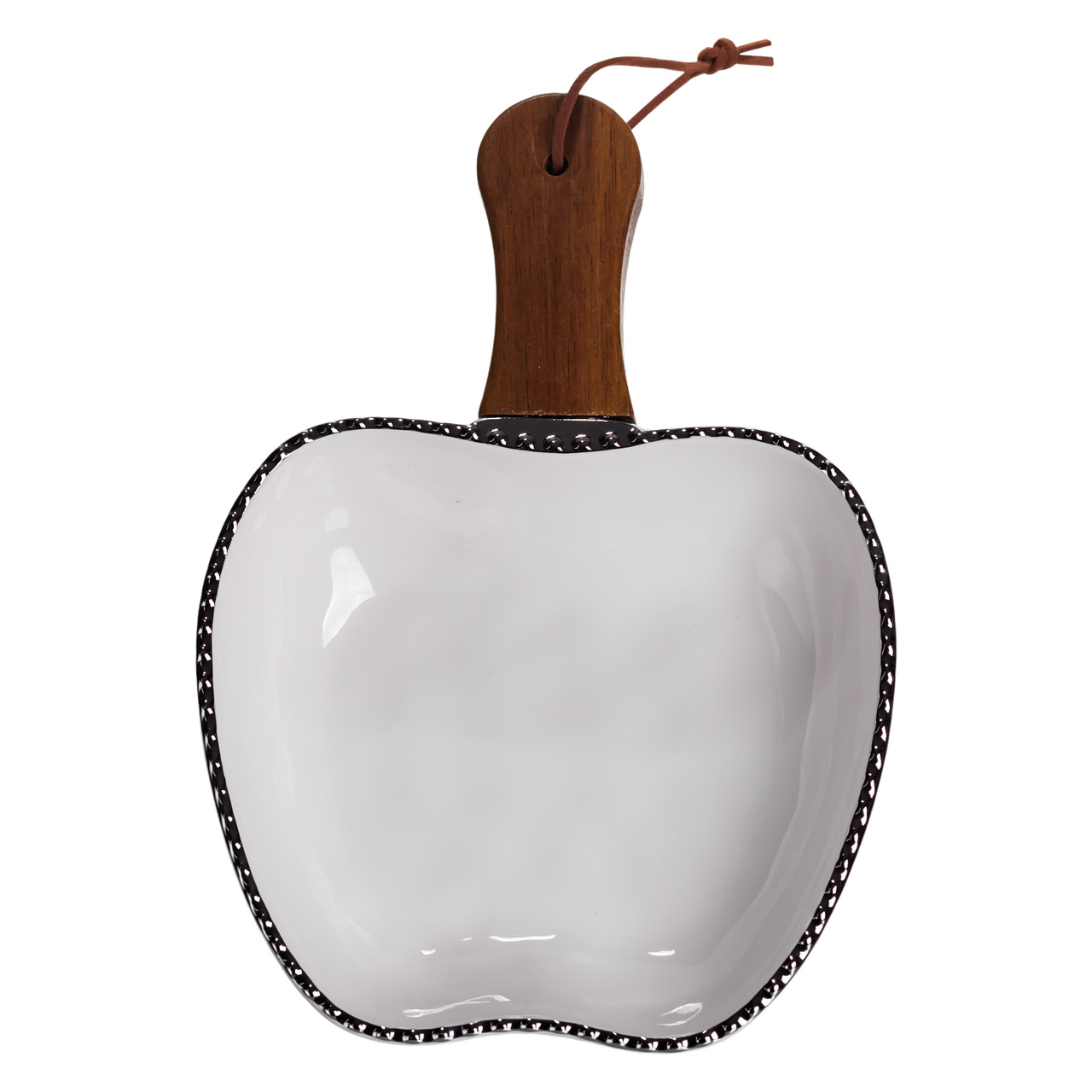 Тарілка порцелянова глибока з ручкою Яблуко 23×16×4 (см) блюдо сервірувальне з ручкою для подачі тарілка сковорода Срібло ZJH-15-1_ZJH-15-1_Milantium_1