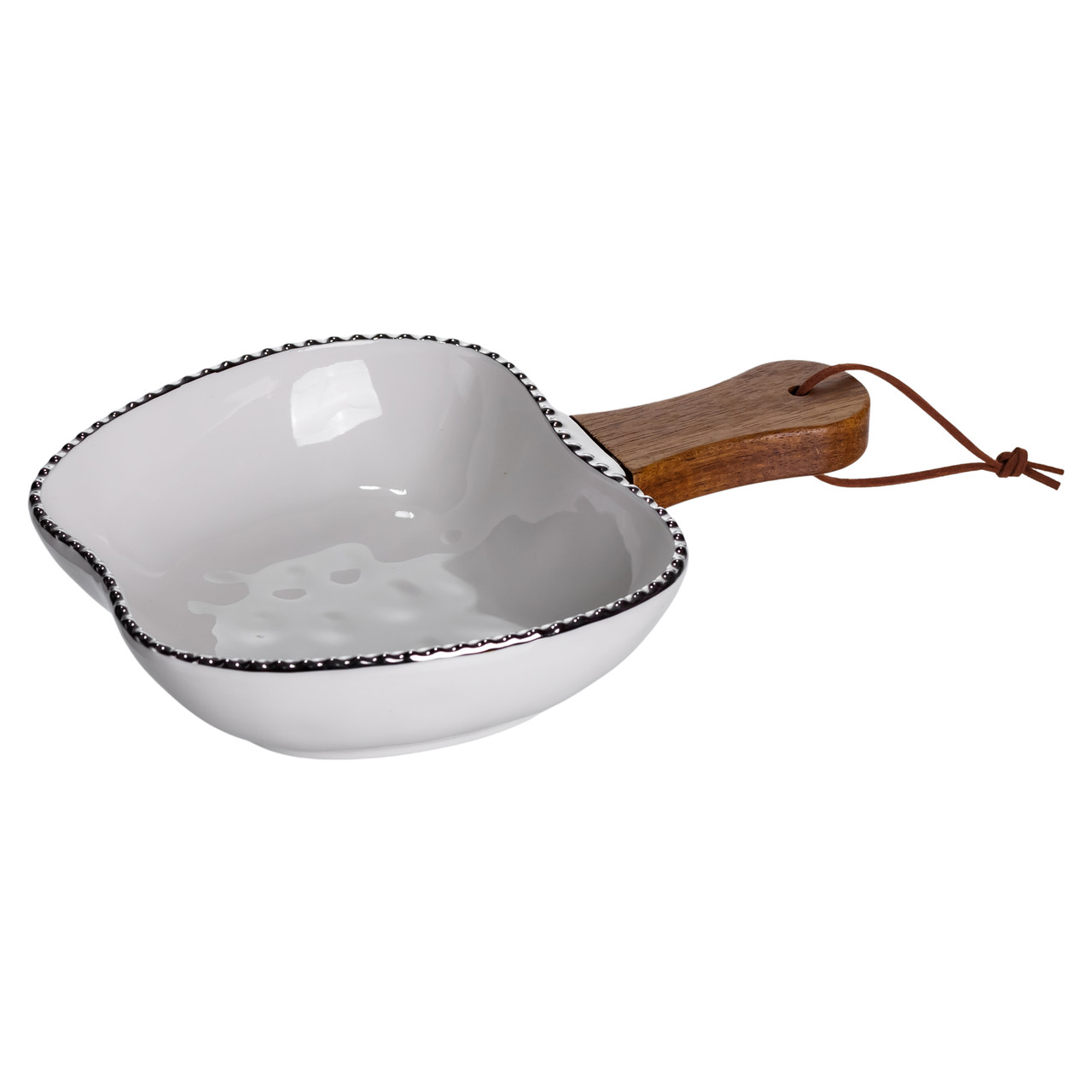 Тарілка порцелянова глибока з ручкою Яблуко 23×16×4 (см) блюдо сервірувальне з ручкою для подачі тарілка сковорода Срібло ZJH-15-1_ZJH-15-1_Milantium_2