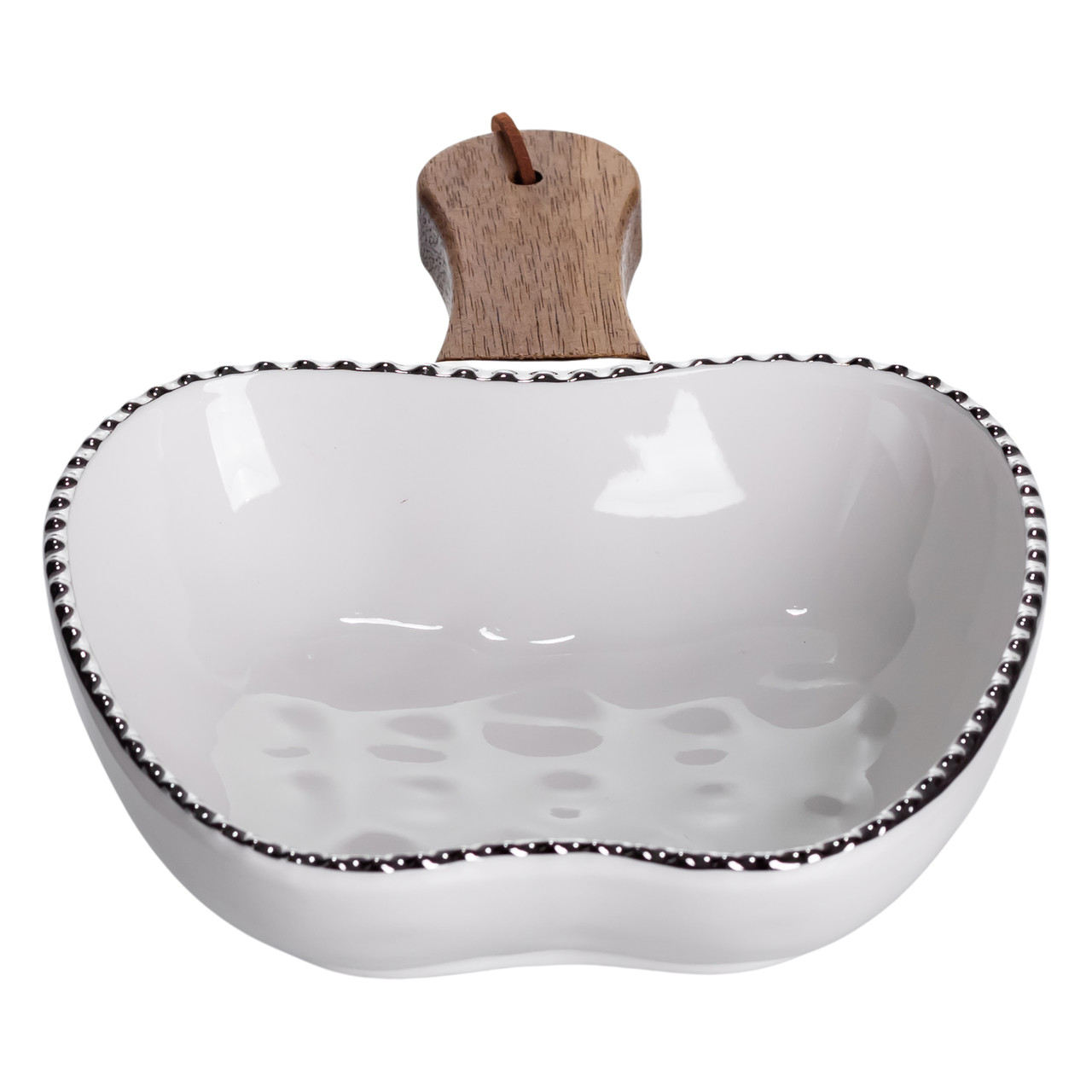 Тарілка порцелянова глибока з ручкою Яблуко 23×16×4 (см) блюдо сервірувальне з ручкою для подачі тарілка сковорода Срібло ZJH-15-1_ZJH-15-1_Milantium_3