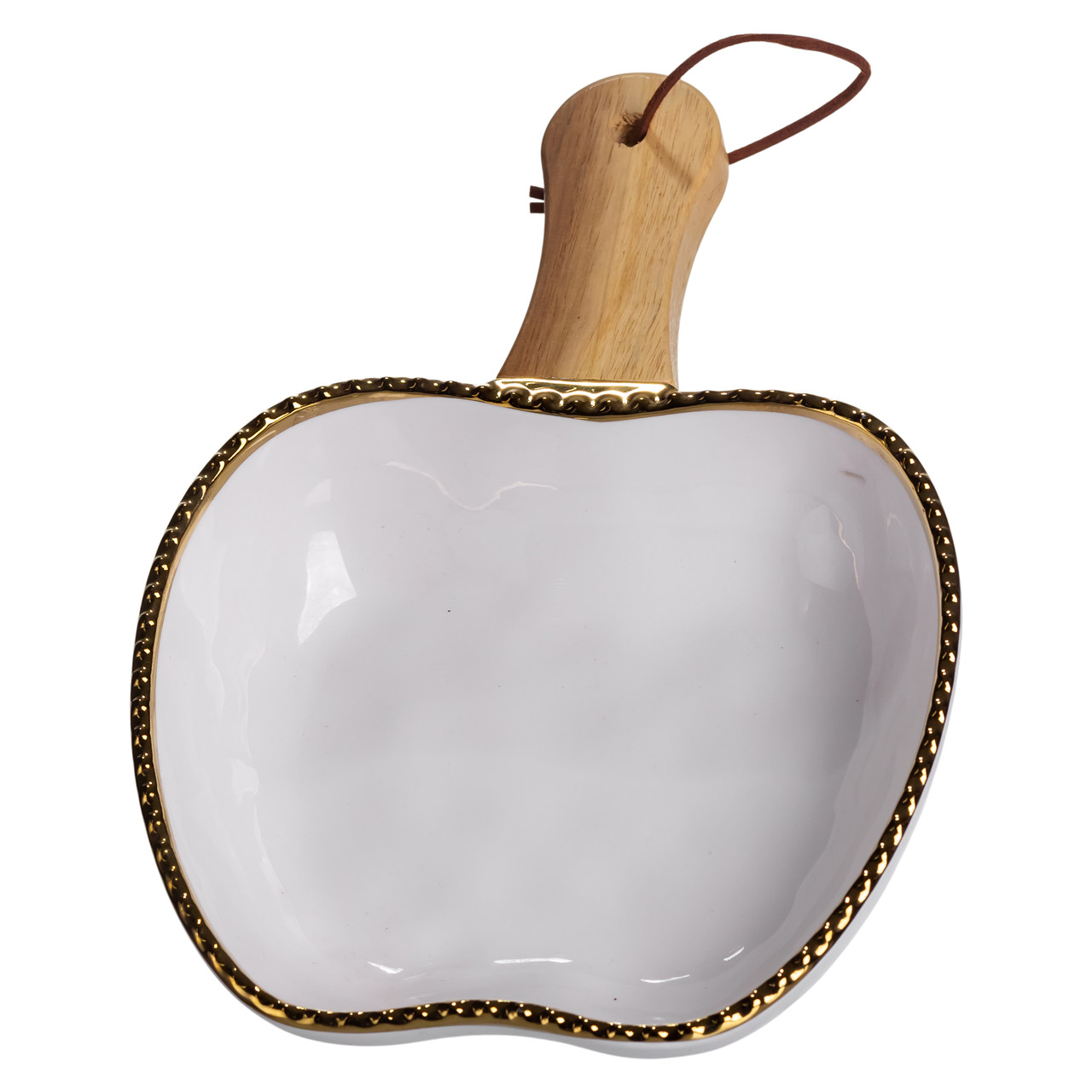 Тарілка порцелянова глибока з ручкою Яблуко 23×16×4 (см) блюдо сервірувальне з ручкою для подачі тарілка сковорода Золото ZJH-14-1_ZJH-14-1_Milantium_1