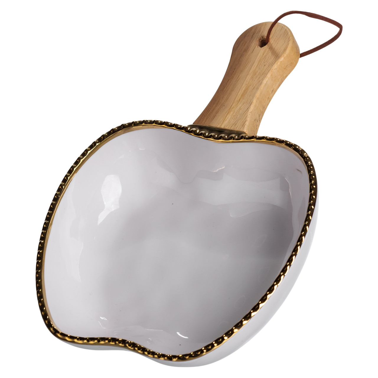 Тарілка порцелянова глибока з ручкою Яблуко 23×16×4 (см) блюдо сервірувальне з ручкою для подачі тарілка сковорода Золото ZJH-14-1_ZJH-14-1_Milantium_2