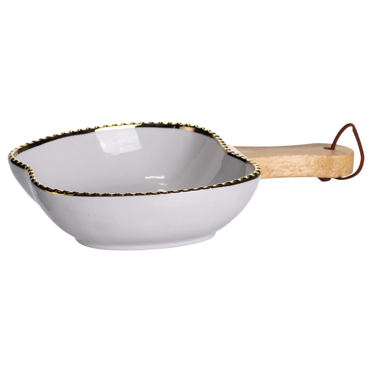 Тарілка порцелянова глибока з ручкою Яблуко 23×16×4 (см) блюдо сервірувальне з ручкою для подачі тарілка сковорода Золото ZJH-14-1_ZJH-14-1_Milantium_3