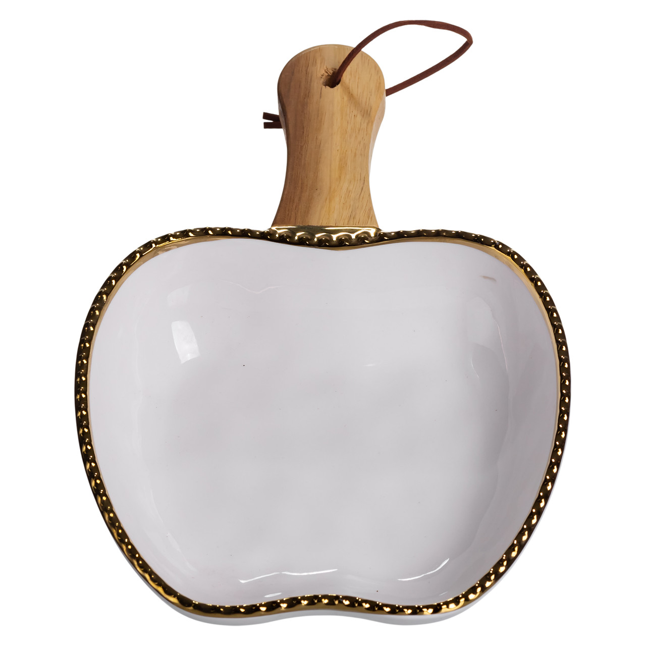 Тарілка порцелянова глибока з ручкою Яблуко 23×16×4 (см) блюдо сервірувальне з ручкою для подачі тарілка сковорода Золото ZJH-14-1_ZJH-14-1_Milantium_4