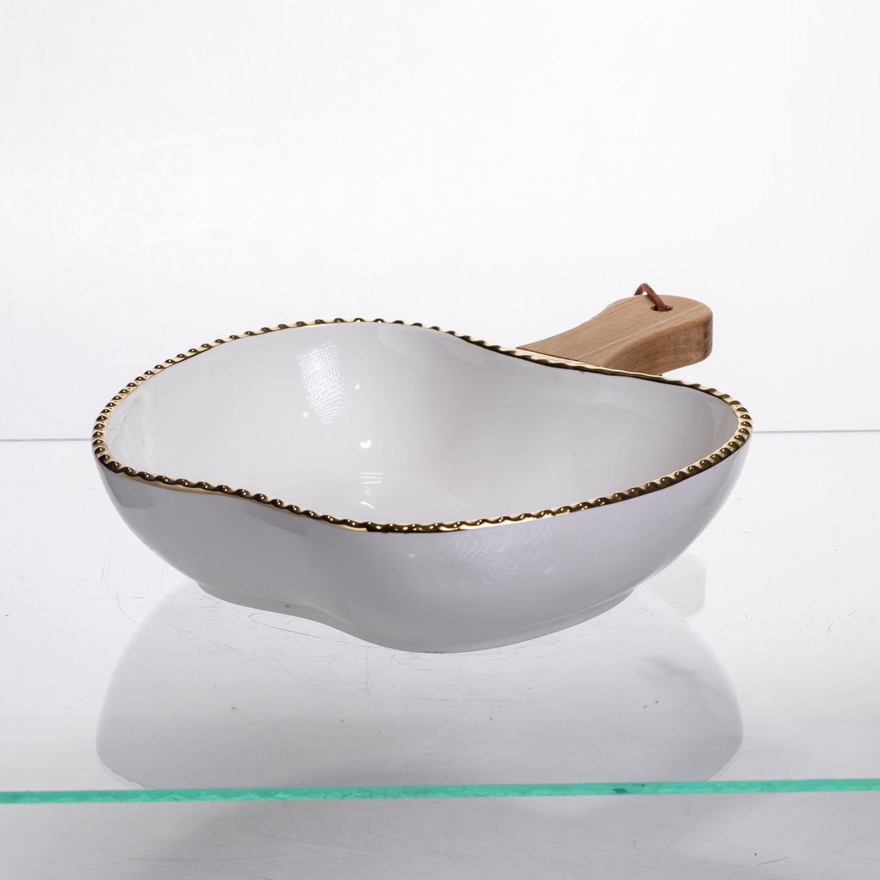 Тарілка порцелянова глибока з ручкою Яблуко 25×20×5 (см) з ручкою Золото ZJH-14-2_ZJH-14-2_Milantium_3