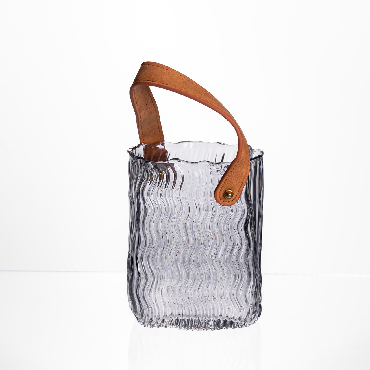 Ваза сумочка з ручкою 12×8.5×16 (см) декоративна скляна ваза для квітів 800 (мл) Серый HP-19-154-2_HP-19-154-2_Milantium_2