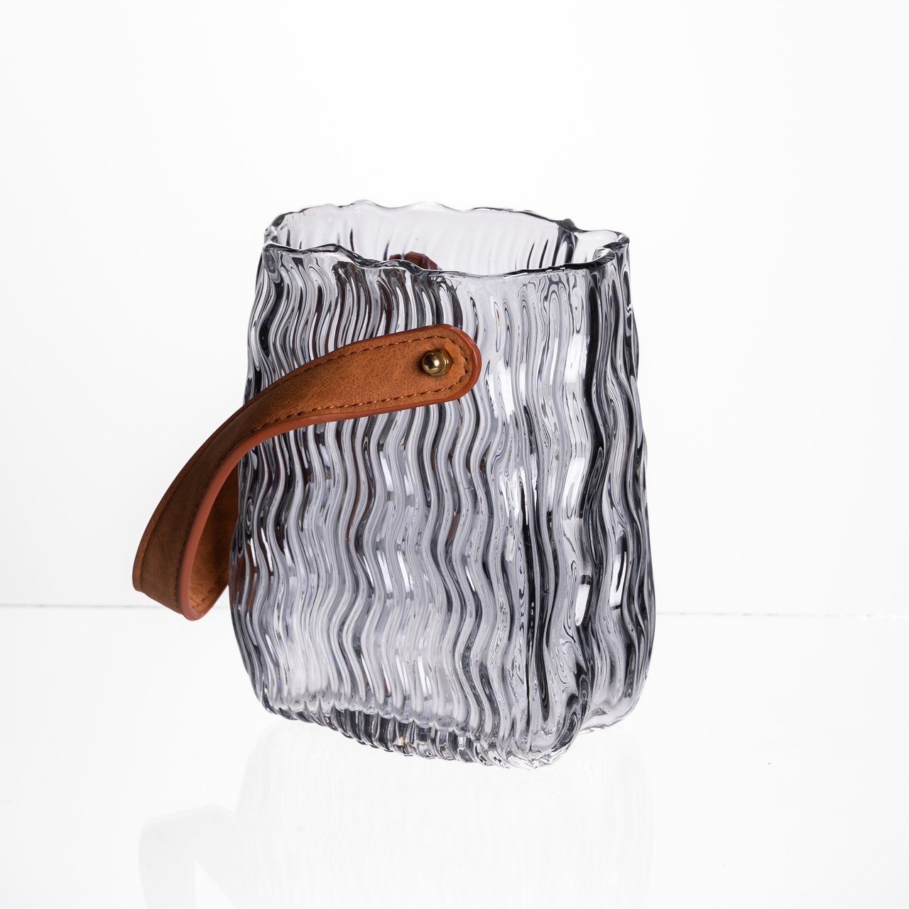 Ваза сумочка з ручкою 12×8.5×16 (см) декоративна скляна ваза для квітів 800 (мл) Серый HP-19-154-2_HP-19-154-2_Milantium_3