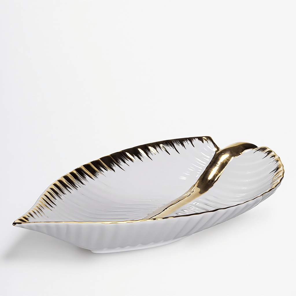 Декоративне блюдо у формі листочка 40 см, порцелянове, біле з золотом WH046 – купити в Україні недорого