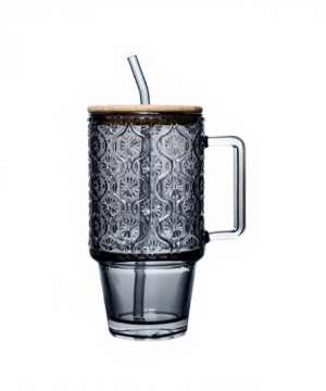 Скляна чашка з кришкою і трубочкою 750 мл Коричнева HP-19-50N_HP-19-50N_Milantium_1