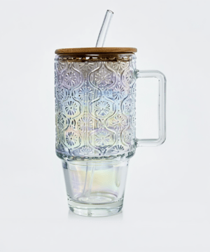 Чашка хамелеон для напоїв з бамбуковою кришкою і скляною трубочкою 750 мл Перламутр HP-19-49N_HP-19-49N_Milantium_1